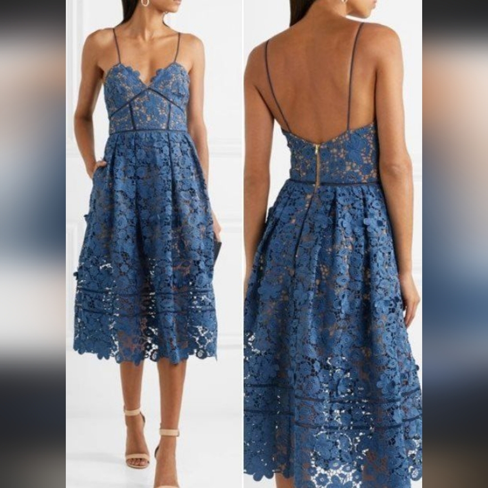 NWT Self-Portrait 3D Floral Azalea Lace Guipure Midi Dress